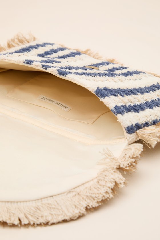 Taiya Beige Boho Beaded Fringe Clutch - thumbnail 6