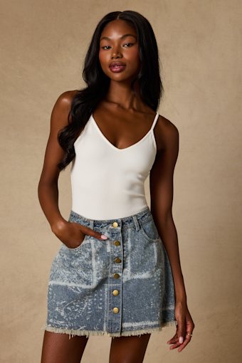 Hayzel Light Wash Denim Button-Front Mini Skirt 1
