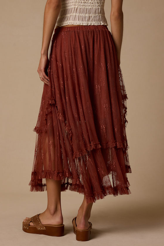 Briony Brown Lace Ruffled Midi Skirt - thumbnail 3