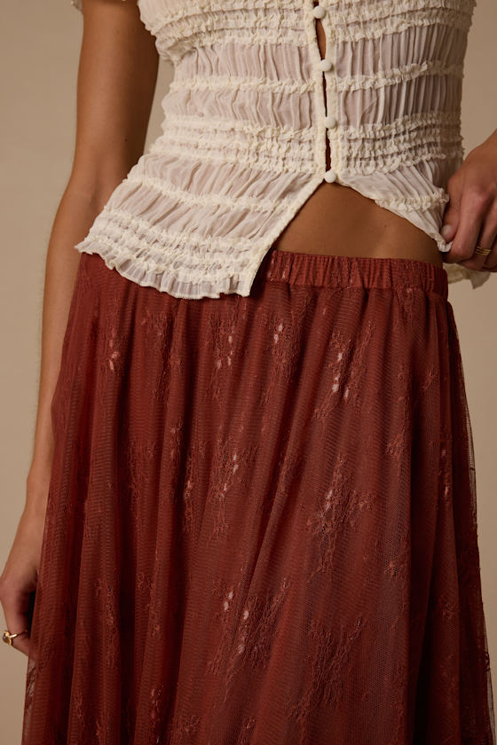 Briony Brown Lace Ruffled Midi Skirt - thumbnail 5