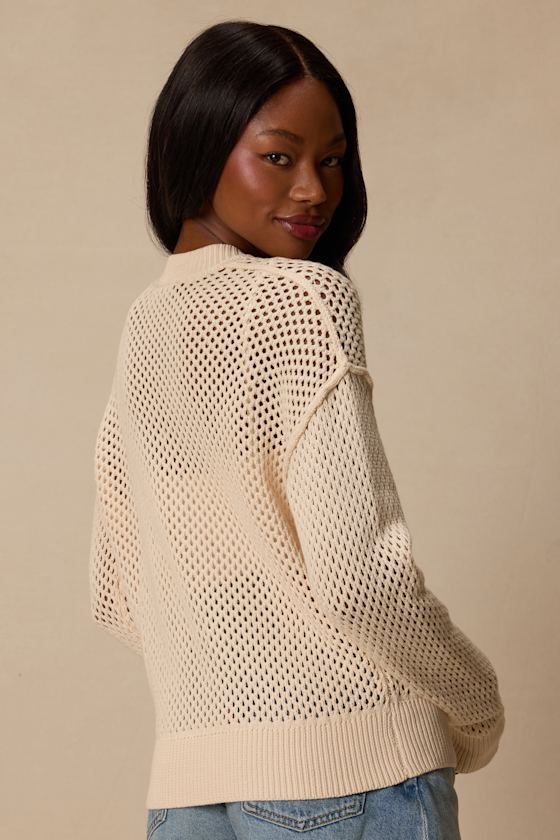 Bea Cream Pierced Knit Zip-Up Sweater - thumbnail 5