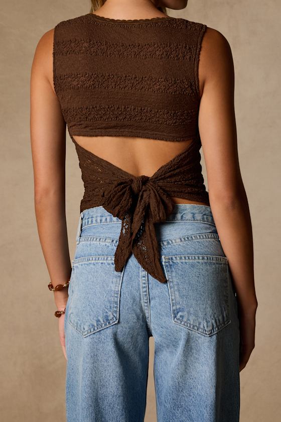 Prestyn Brown Tie-Back Tank Top - thumbnail 3