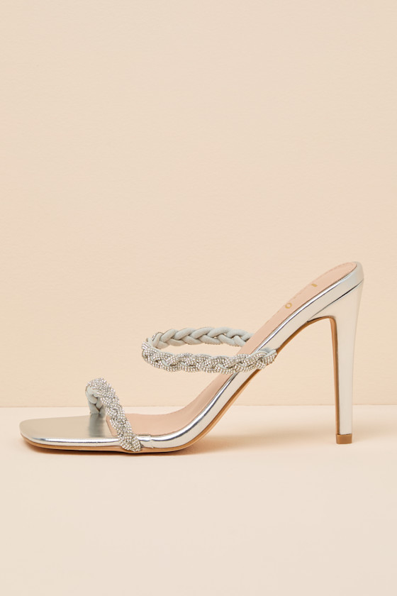 Micki Silver Rhinestone High Heel Sandals - thumbnail 3