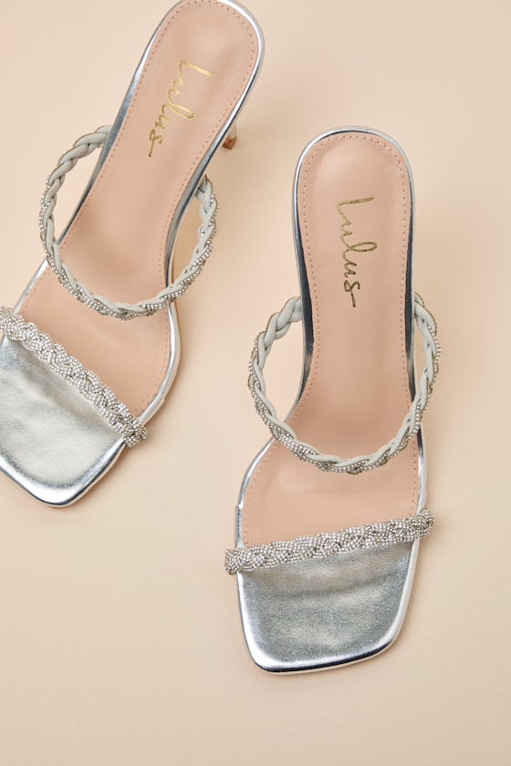 Micki Silver Rhinestone High Heel Sandals - thumbnail 5