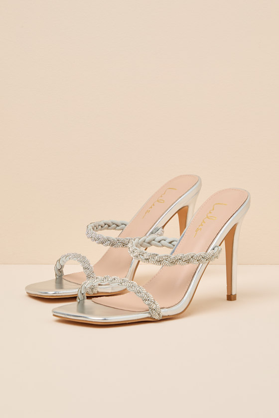 Micki Silver Rhinestone High Heel Sandals - thumbnail 6
