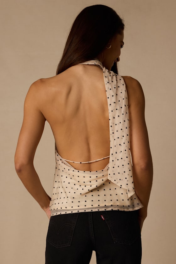 Lotus Cream Polka Dot Backless Sash Top 2
