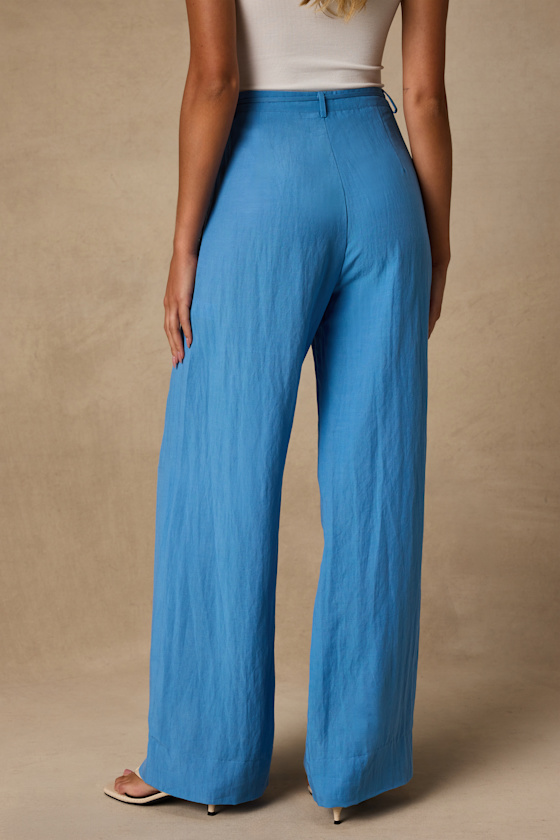 Evaline Turquoise Beaded Belt Wide-Leg Pants - thumbnail 3