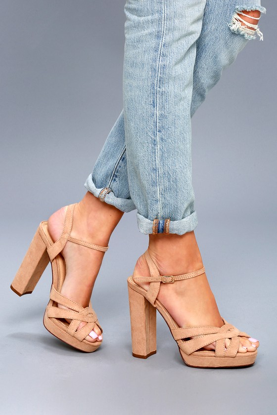 camel colored platform pumps
