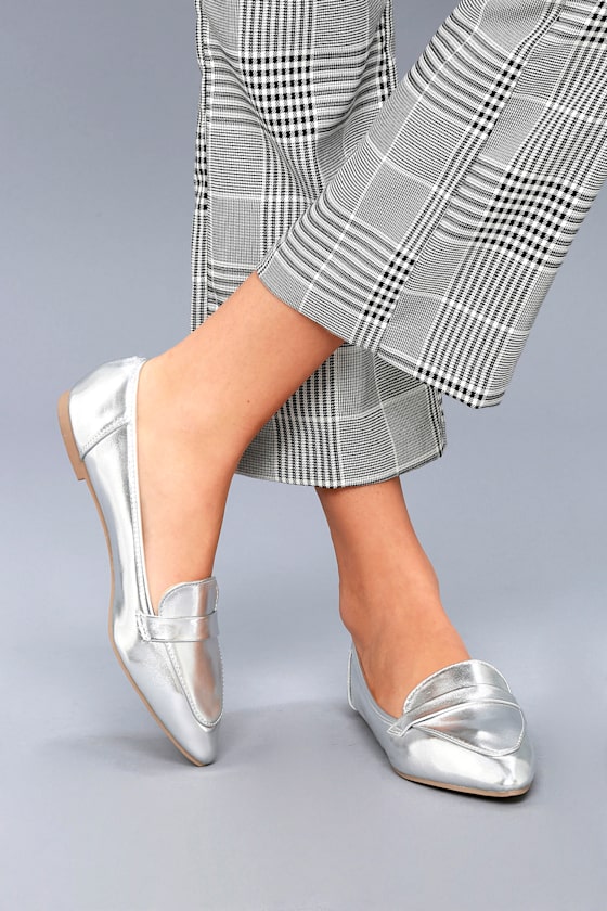 Stylish Silver Loafers - Pointed Toe 