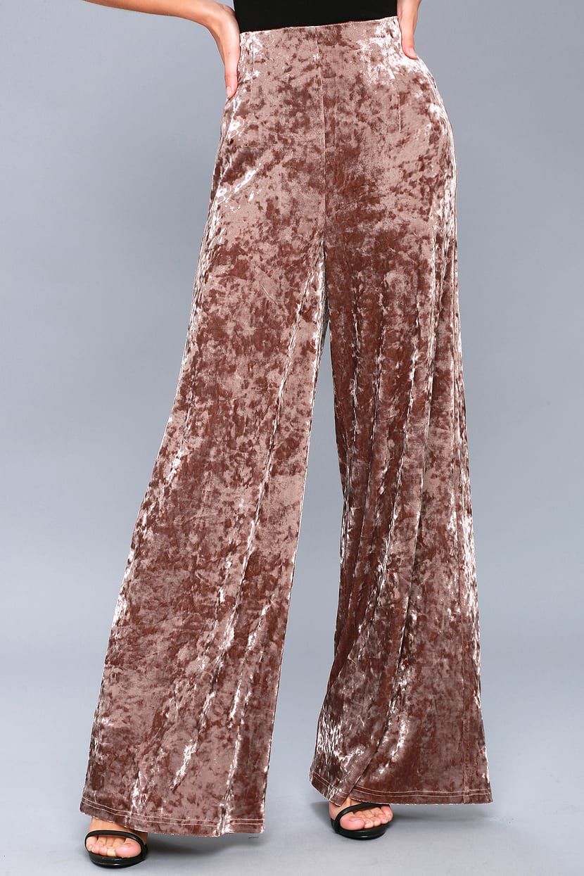All The Hits High Waist Velvet Pants In Taupe • Impressions Online Boutique