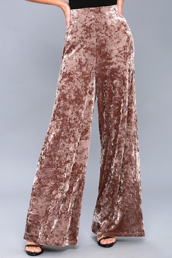 Corrinne Taupe Velvet Wide-Leg Pants 2