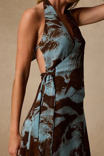 Liyana Brown and Blue Abstract Print Halter Midi Dress 2