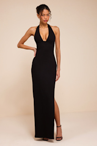 Ellisyn Black Ponte Knit Halter Maxi Dress 1