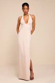 Ellisyn Ivory Ponte Knit Halter Maxi Dress 1