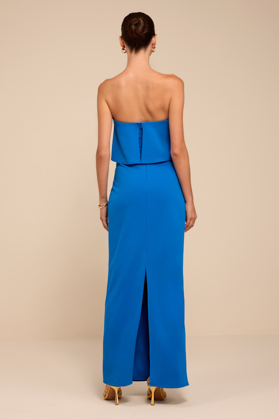 Lyanna Bright Blue Strapless Column Maxi Dress - thumbnail 3