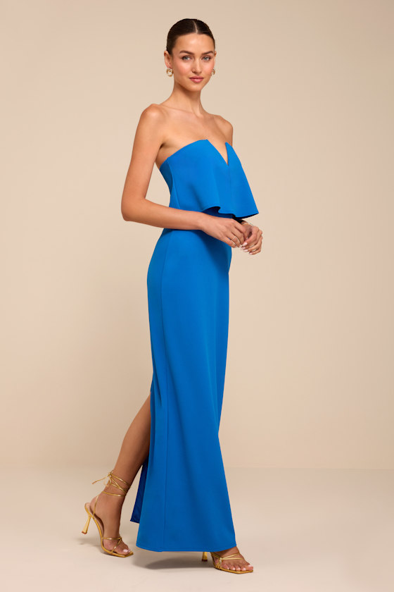 Lyanna Bright Blue Strapless Column Maxi Dress - thumbnail 4
