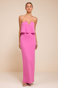 Lyanna Pink Strapless Column Maxi Dress 1