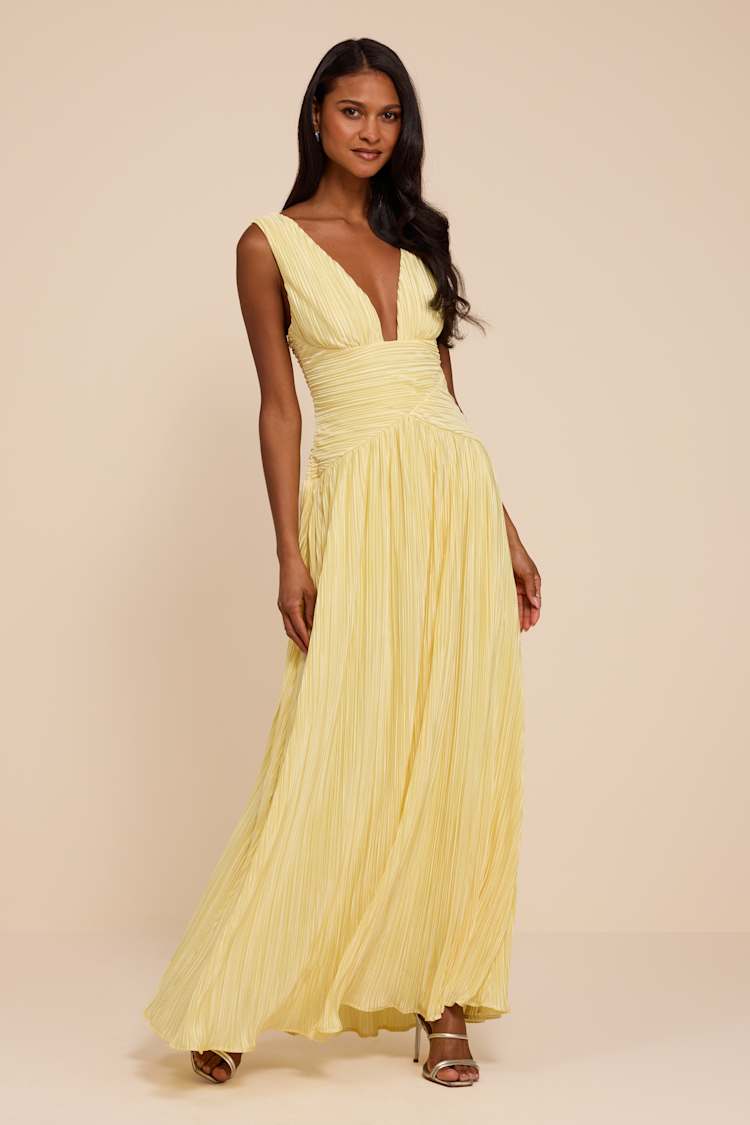gold plisse maxi dress Lulus | Light Yellow | Womens | Large (Available in XS, S, M, XL) Print_Geometric