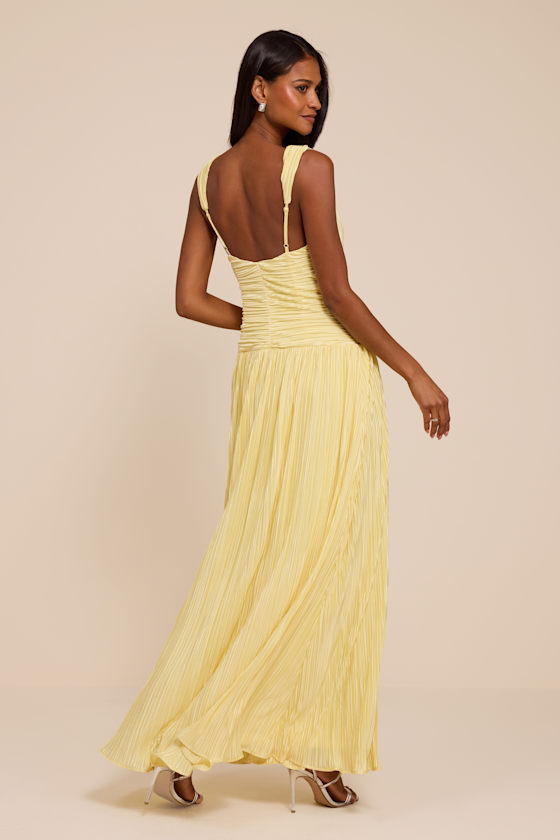 Evaluna Light Yellow Plisse Maxi Dress - thumbnail 3
