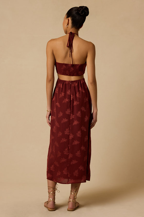 Ilia Rust Embroidered Halter Midi Dress - thumbnail 3