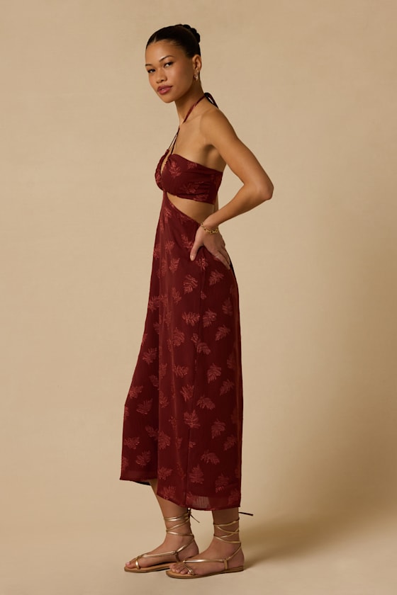 Ilia Rust Embroidered Halter Midi Dress - thumbnail 4