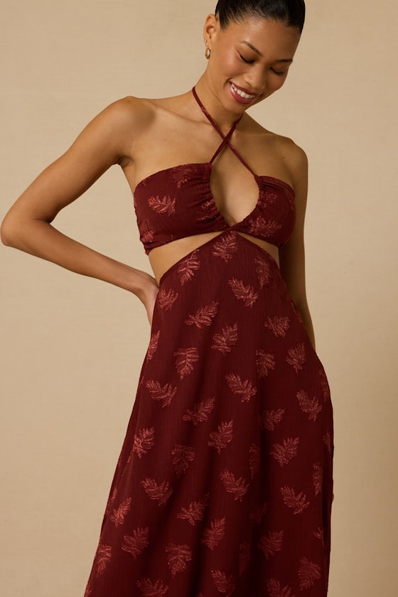 Ilia Rust Embroidered Halter Midi Dress - thumbnail 5