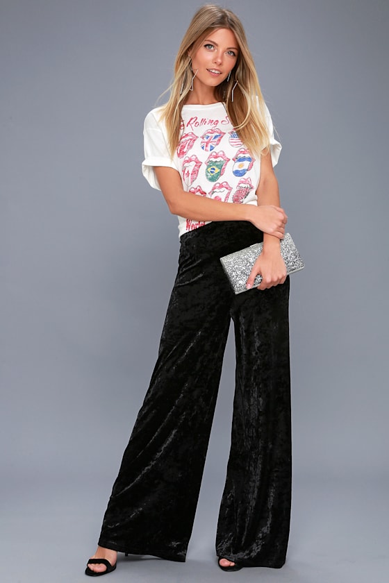 Corrinne Black Velvet Wide-Leg Pants 4
