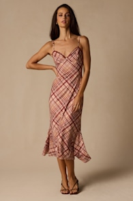 Rae Mauve Multi Plaid Mesh Slip Midi Dress 1