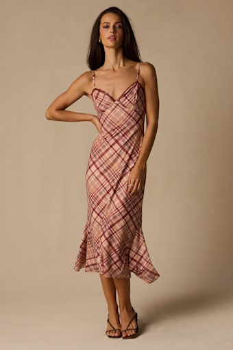 Rae Mauve Multi Plaid Mesh Slip Midi Dress 1