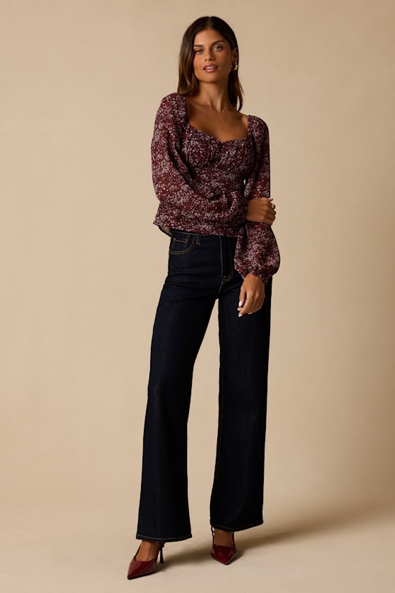 Yara Plum Multi Paisley Long Sleeve Top - thumbnail 3