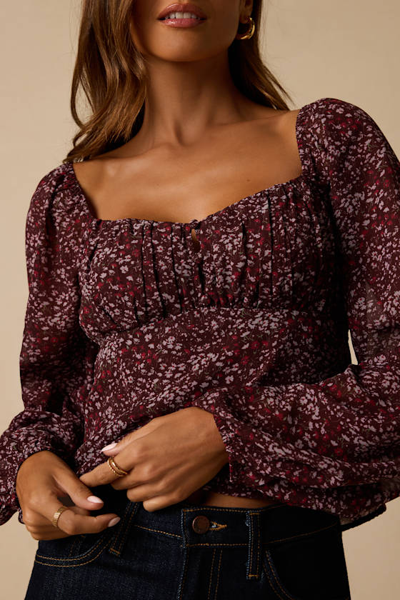 Yara Plum Multi Paisley Long Sleeve Top - thumbnail 4