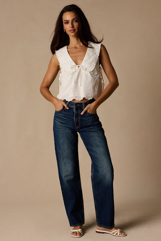 Shani White Embroidered Collared Tank Top - thumbnail 3