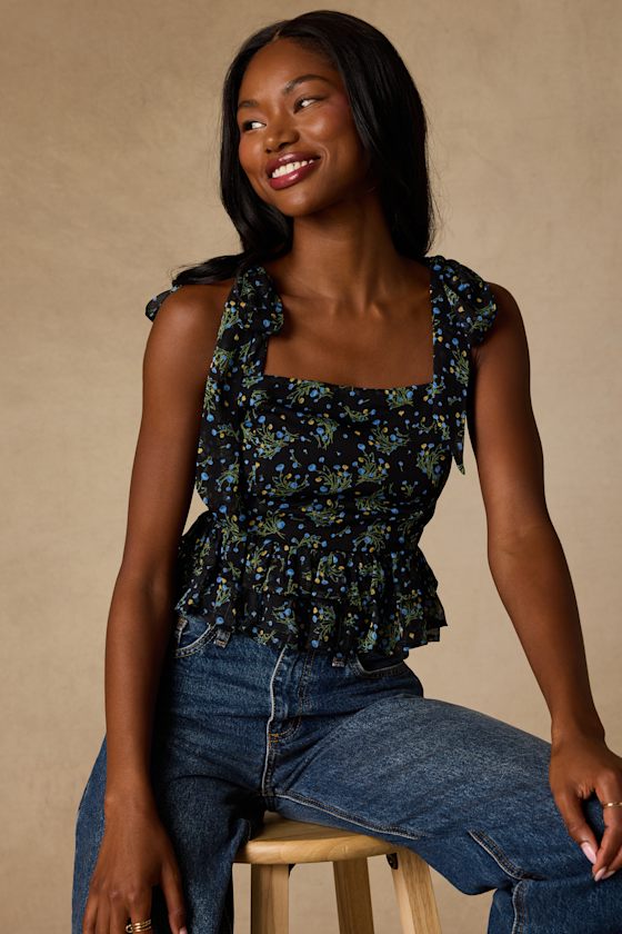 Shailene Black Multi Floral Tie-Strap Top - thumbnail 4