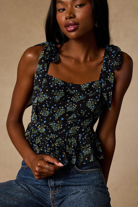 Shailene Black Multi Floral Tie-Strap Top - thumbnail 5