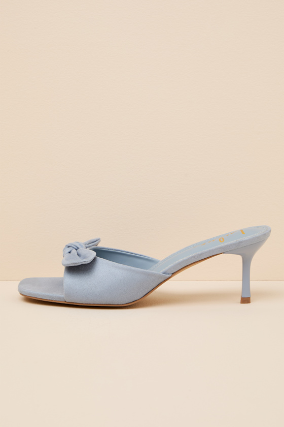Lancee Powder Blue Suede Bow High Heel Slide Sandals 2