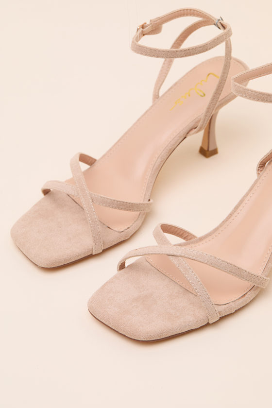 Salix Light Nude Suede Ankle Strap High Heel Sandals - thumbnail 4