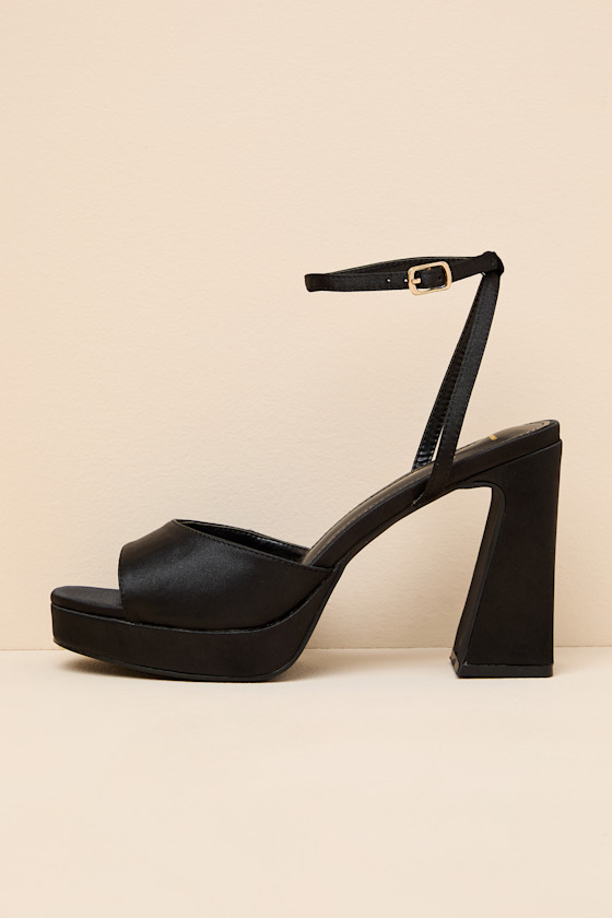 Krissy Black Satin Ankle Strap Platform Sandals 2
