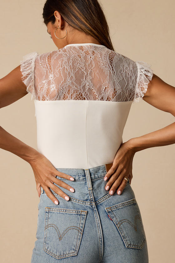 Coveted Crush Ivory Lace Tie-Neck Bodysuit 2