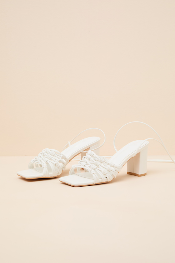 Eda White Knotted Lace-Up High Heel Sandals - thumbnail 5