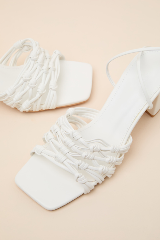 Eda White Knotted Lace-Up High Heel Sandals - thumbnail 6