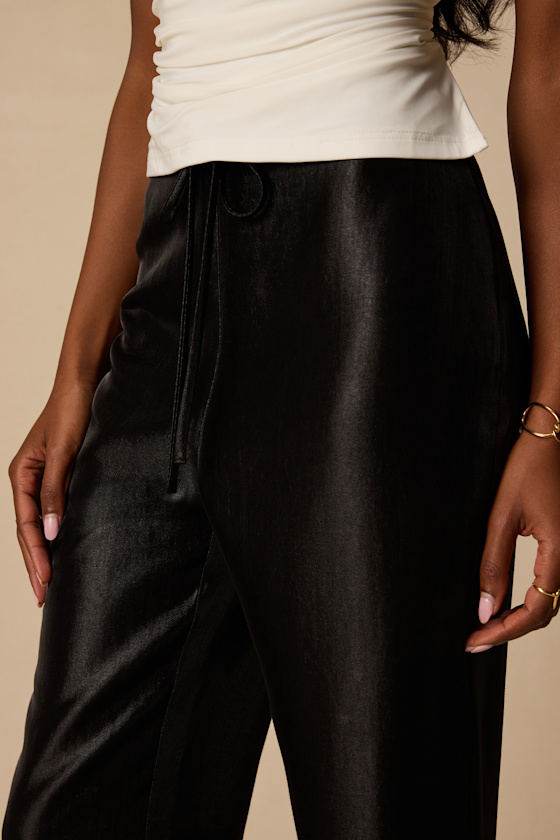 Kyle Black Satin Cropped Pants - thumbnail 4