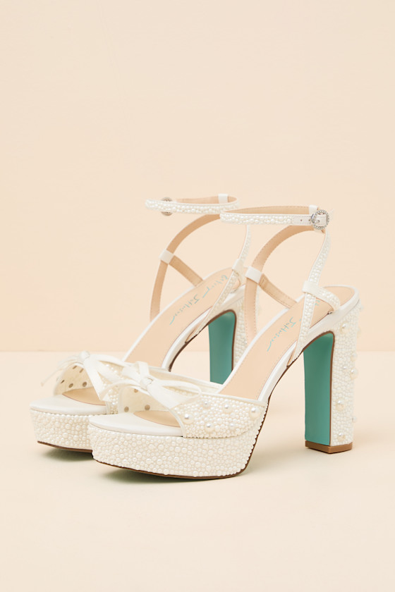 Enola Ivory Pearl Platform Ankle Strap High Heel Sandals - thumbnail 3
