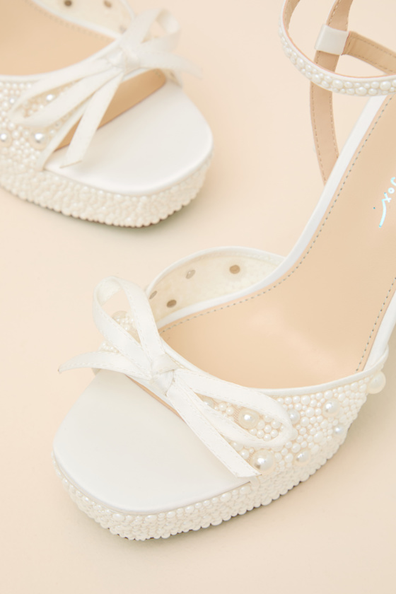 Enola Ivory Pearl Platform Ankle Strap High Heel Sandals - thumbnail 4
