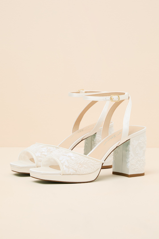 Junie Ivory Beaded Platform Ankle Strap High Heel Sandals - thumbnail 3