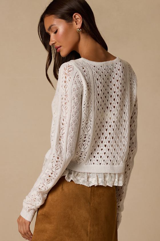 Terrence Ivory Lace Sheer Cardigan Sweater - thumbnail 3