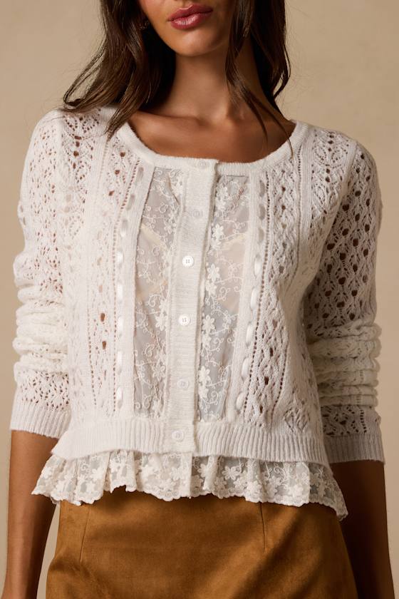 Terrence Ivory Lace Sheer Cardigan Sweater - thumbnail 5
