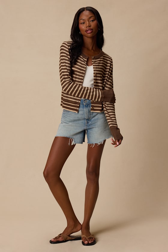 Becky Brown and Beige Striped Button-Up Cardigan - thumbnail 3