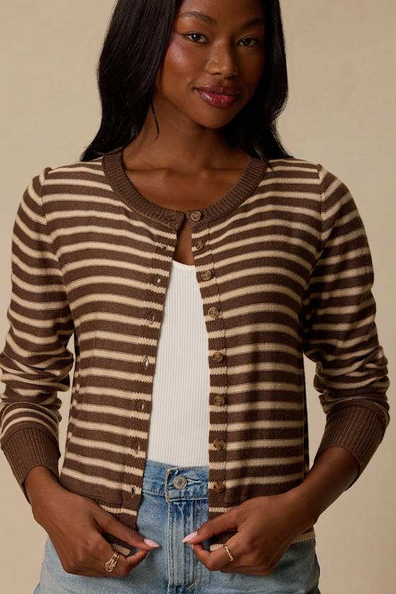 Becky Brown and Beige Striped Button-Up Cardigan - thumbnail 5