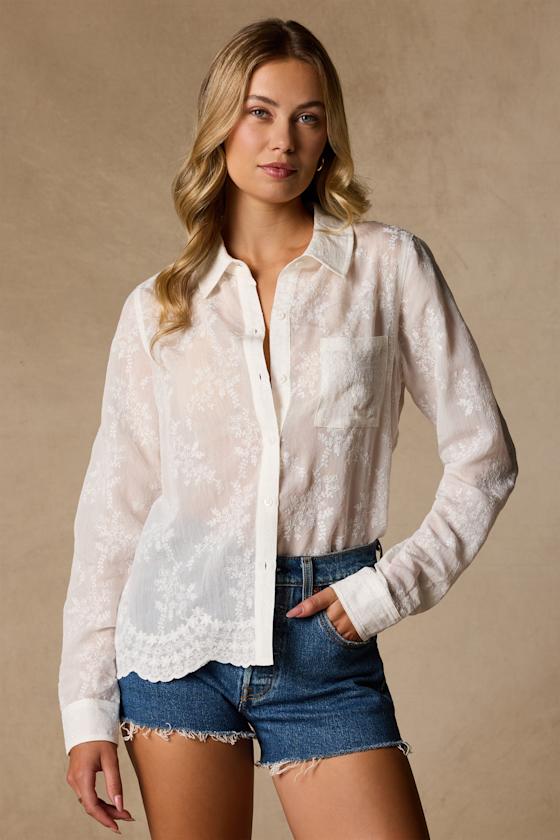 Merit Ivory Embroidered Collared Top - thumbnail 3