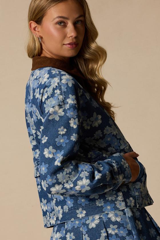 Cohen Medium Wash Floral Denim Jacket - thumbnail 3